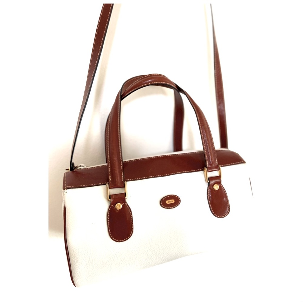 Bally Hand bag~ white and brown leather~